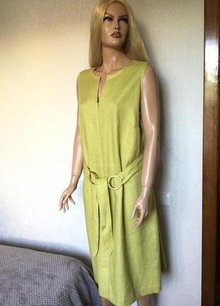 Сукня міді фісташкового кольору m&s portfolio люкс 100% льон р.20/22 батал9 фото