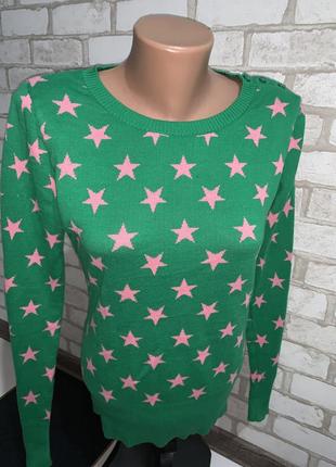 Брендовый свитерок  цвет зелёный ,звёзды пудра  бренд divided h&m  размер 124 фото