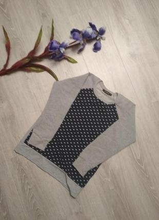Хлопковый свитшот свитер на флисе с сердечками серый синий1 фото