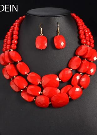 Женский набор украшений красное ожерелье и серьги для вышиванки, украинские красные бусы, бижутерия7 фото