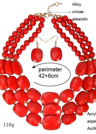 Женский набор украшений красное ожерелье и серьги для вышиванки, украинские красные бусы, бижутерия5 фото