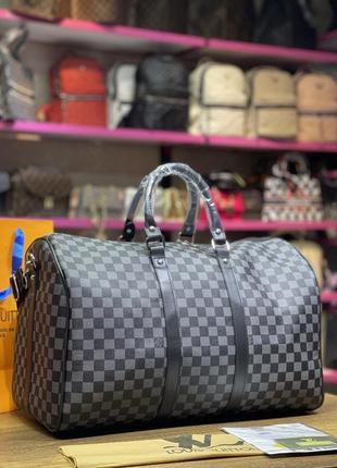 Дорожная сумка унисекс серая в клетку дорожная сумка в стиле louis vuitton женская сумка эла виттон сумка в стиле люи виттон7 фото