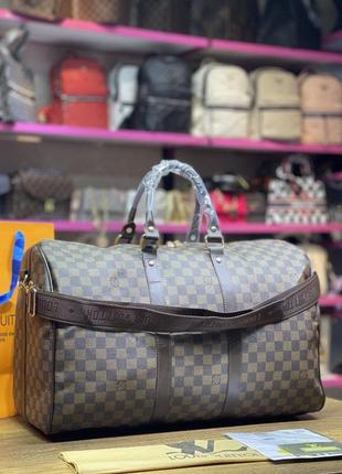 Дорожная сумка унисекс серая в клетку дорожная сумка в стиле louis vuitton женская сумка эла виттон сумка в стиле люи виттон4 фото