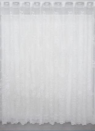Тюль жакард з візерунком, висота 1,6 м. колір білий4 фото