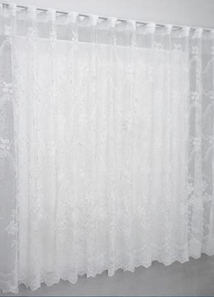 Тюль жакард з візерунком, висота 1,6 м. колір білий2 фото