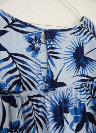 Натуральная ярусная блуза свободного кроя вискоза с воланами принт листья5 фото