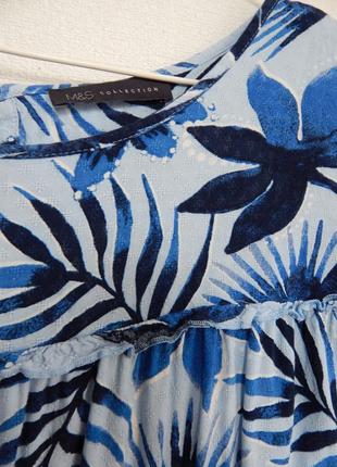 Натуральная ярусная блуза свободного кроя вискоза с воланами принт листья3 фото