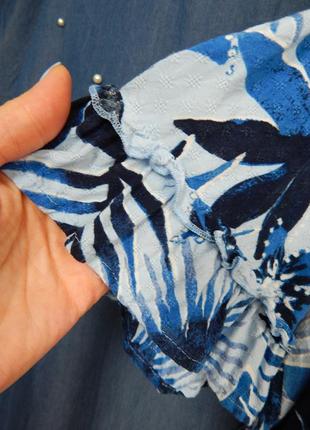 Натуральная ярусная блуза свободного кроя вискоза с воланами принт листья4 фото