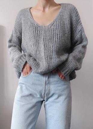 Шерстяной свитер серый джемпер шерсть мохер свитер оверсайз джемпер пуловер реглан лонгслив кофта мохеровый свитер серый джемпер10 фото