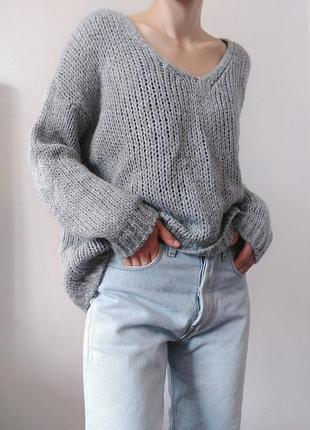 Шерстяной свитер серый джемпер шерсть мохер свитер оверсайз джемпер пуловер реглан лонгслив кофта мохеровый свитер серый джемпер5 фото