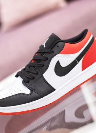 Nike air jordan 1 retro кросівки білі з чорним і червоним кросівки чоловічі шкіряні топ якість найк джордан осінні шкіра кеди1 фото