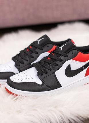Nike air jordan 1 retro кросівки білі з чорним і червоним кросівки чоловічі шкіряні топ якість найк джордан осінні шкіра кеди6 фото