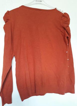 Женский свитер нарядный с воротником лонглив джемпер трикотаж с жемчугом оранжевый турция3 фото