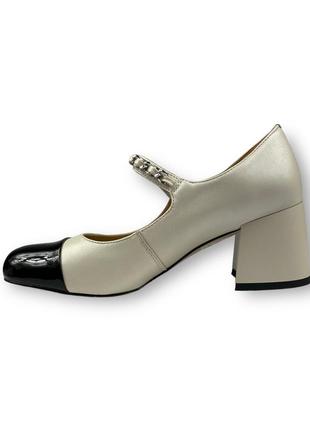 Мери джейн туфли женские бежево-черные на высоком широком каблуке h1228-z1058d-2889/1827 brokolli 26172 фото