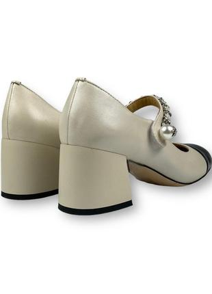 Мери джейн туфли женские бежево-черные на высоком широком каблуке h1228-z1058d-2889/1827 brokolli 26173 фото