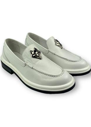 Лофери білі жіночі шкіряні стильні туфлі на низькому ходу 2303-03-a239 brokolli 26094 фото