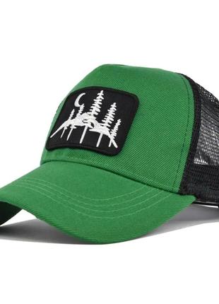 Кепка тракер ніч (напівмісяць, ліс, гори) із сіточкою чорно-бежева, унісекс wuke one size7 фото