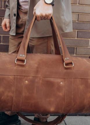 Дорожная сумка кожа мужская бизон, спортивная сумка кожаная коричневая большая3 фото