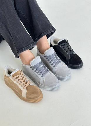 Стильні сірі замшеві теплі кеди всередині байка чи хутро