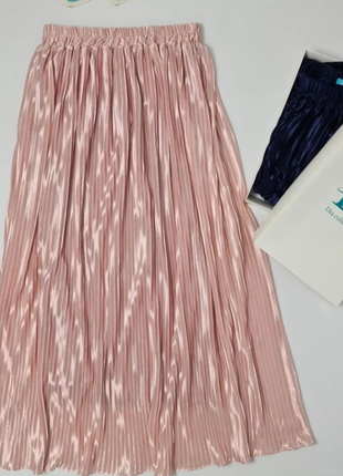 Юбка плиссе миди длинная розовая пудра плиссированные юбки с эффектом металик2 фото