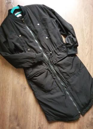 Стильное длинное пальто бомбер утеплённый с кнопками по бокам размер 8 идет на с-м2 фото