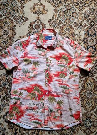 Фирменная английская хлопковая рубашка рубашка гавайка atlantic bay(bhs),размер l.