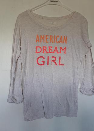 Жіноча кофта бежева водолазка легкий лонгслів з принтом american dream girl old navy