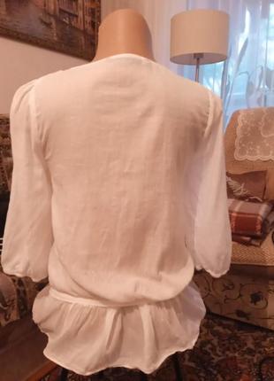 Женская блуза белая натуральная напяная с рукавами зара zara2 фото