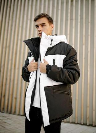 Мужская куртка зимняя до -25*с теплая с капюшоном eclips черно-белая | пуховик мужской зима2 фото