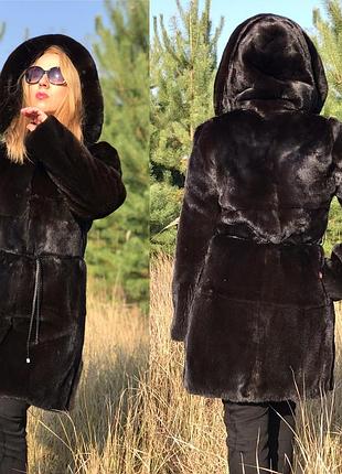 Норковая шуба с капюшоном мех nafa