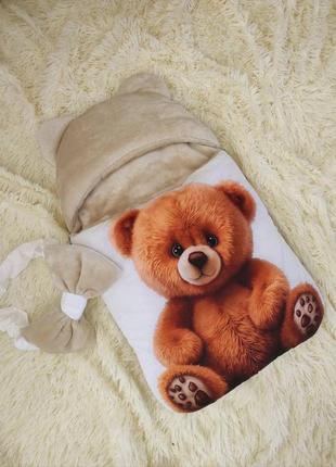 Конверт спальник для новорожденных, капучино принт медвежонок
