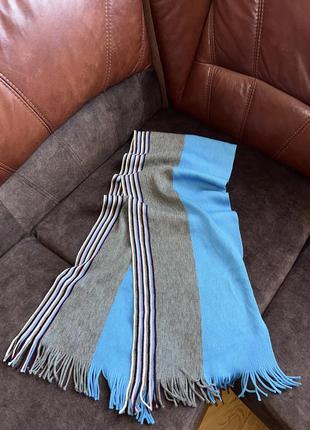 Шерстяной шарф joop! germany оригинальный голубой серый с бахромой1 фото