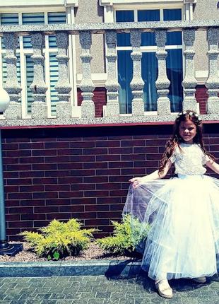 Нарядное белое кружевное платье для девочки 6-9роков бренд yd4 фото