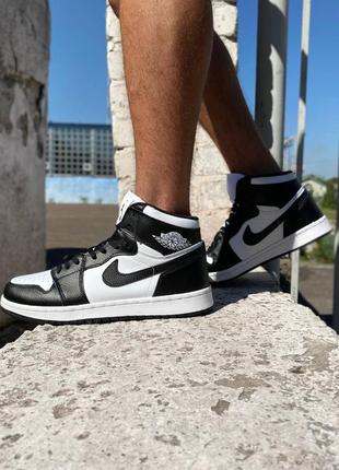 Мужские кроссовки высокие nike air jordan 1 retro high black white высокие найк аир джорданчерно бел