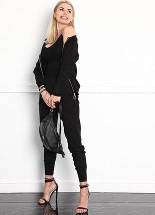 Стильний жіночий в'язаний костюм, повсякденний жіночий костюм-трійка чорного кольору