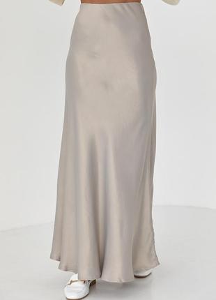 Длинная атласная юбка на резинке - серый цвет, s (есть размеры) m