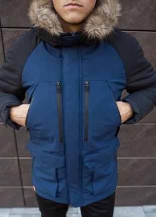 Чоловіча парка зимова куртка подовжена з хутром на капюшоні тепла туреччина чорна. живе фото. чоловіча куртка10 фото