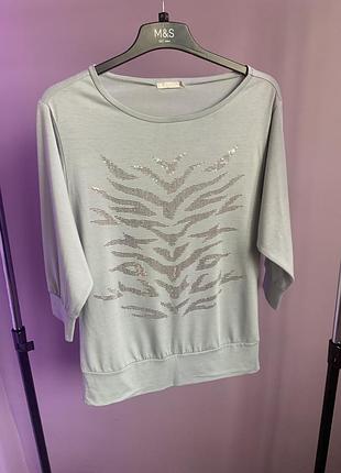 Сіра блуза з паєтками в тон sela