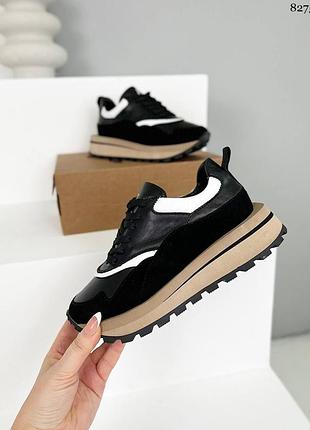 Кроссовки ab, черные, натуральная кожа/ замша