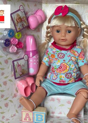 Лялька пупс сестричка дівчинка 45 см функціональний, з волоссям, на шарнірах, їсть, ходить на горщик немов'ятко