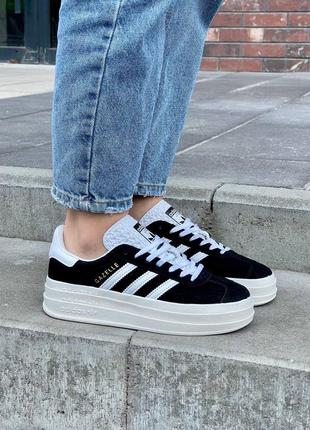 Жіночі кросівки адідас газель adidas gazelle bold black white1 фото