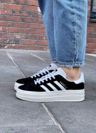 Женские кроссовки адидас газель adidas gazelle bold black white3 фото