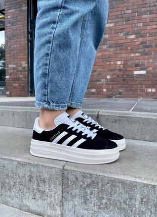 Жіночі кросівки адідас газель adidas gazelle bold black white6 фото