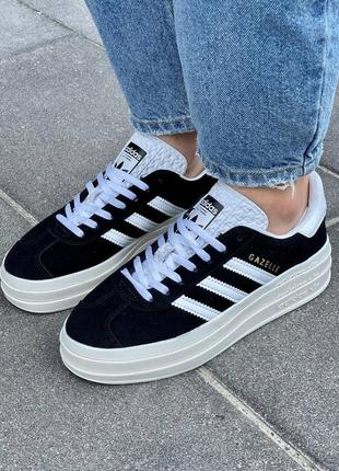 Жіночі кросівки адідас газель adidas gazelle bold black white8 фото