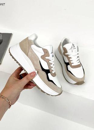 Кроссовки ab, белый/беж, натуральная кожа/замша