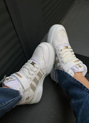 Жіночі кросівки adidas forum high white beige / smb