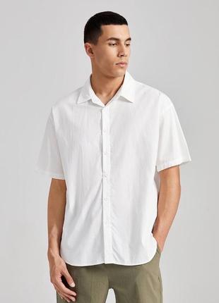 E'nriko брендовая белоснежная рубашка с коротким рукавом. мужская рубашка