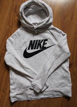 Теплое мягкое худи пуловер с большой надписью флис nike w nsw fnl flc grey