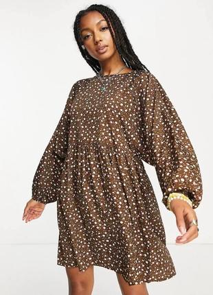 Мини-платье в стиле гранж🌸 с коричневым цветочным принтом(12-14 размер)1 фото