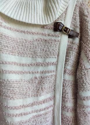 Жіночий светр в'язаний теплий білий оверсайз ошатний світлий з коміром рожевий calvin klein8 фото